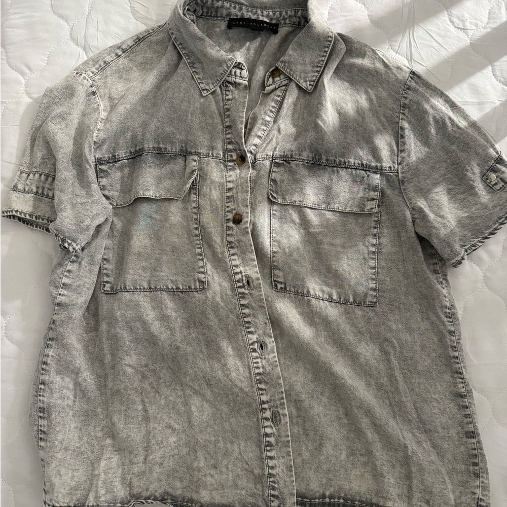 Jane and Delancey Women's Washed Gray Button Down Shirt